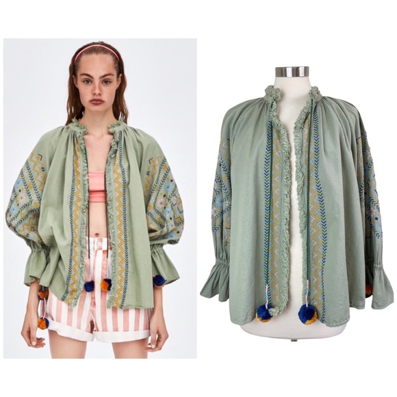 Zara Jackets & Blazers - Zara | Boho Embroidered Fringe Oversized Jacket